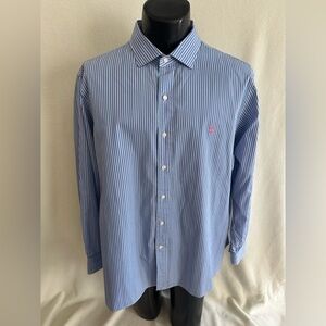 Polo Ralph Lauren Dress Shirt Men's 18x34-35 Blue Striped Long Sleeve Button Up#